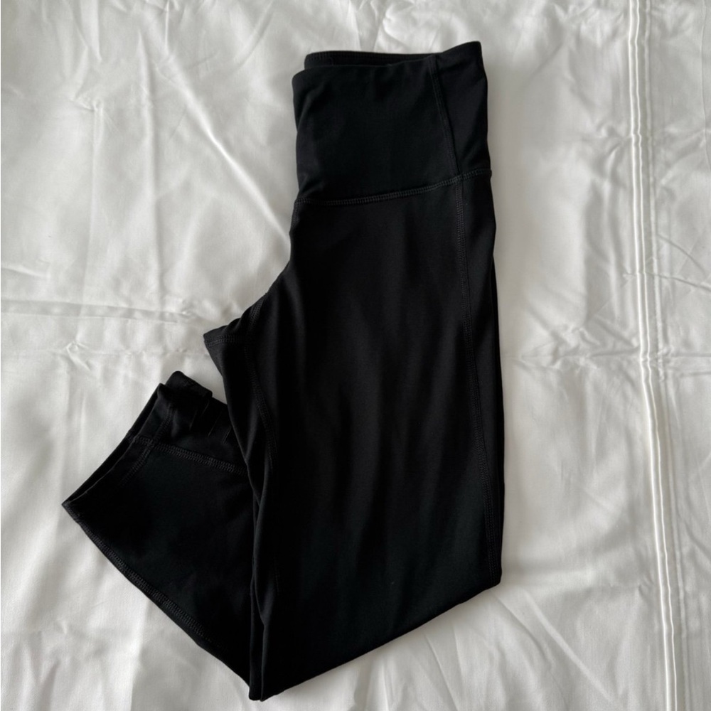Black Cropped Active Leggings With Slit Detail